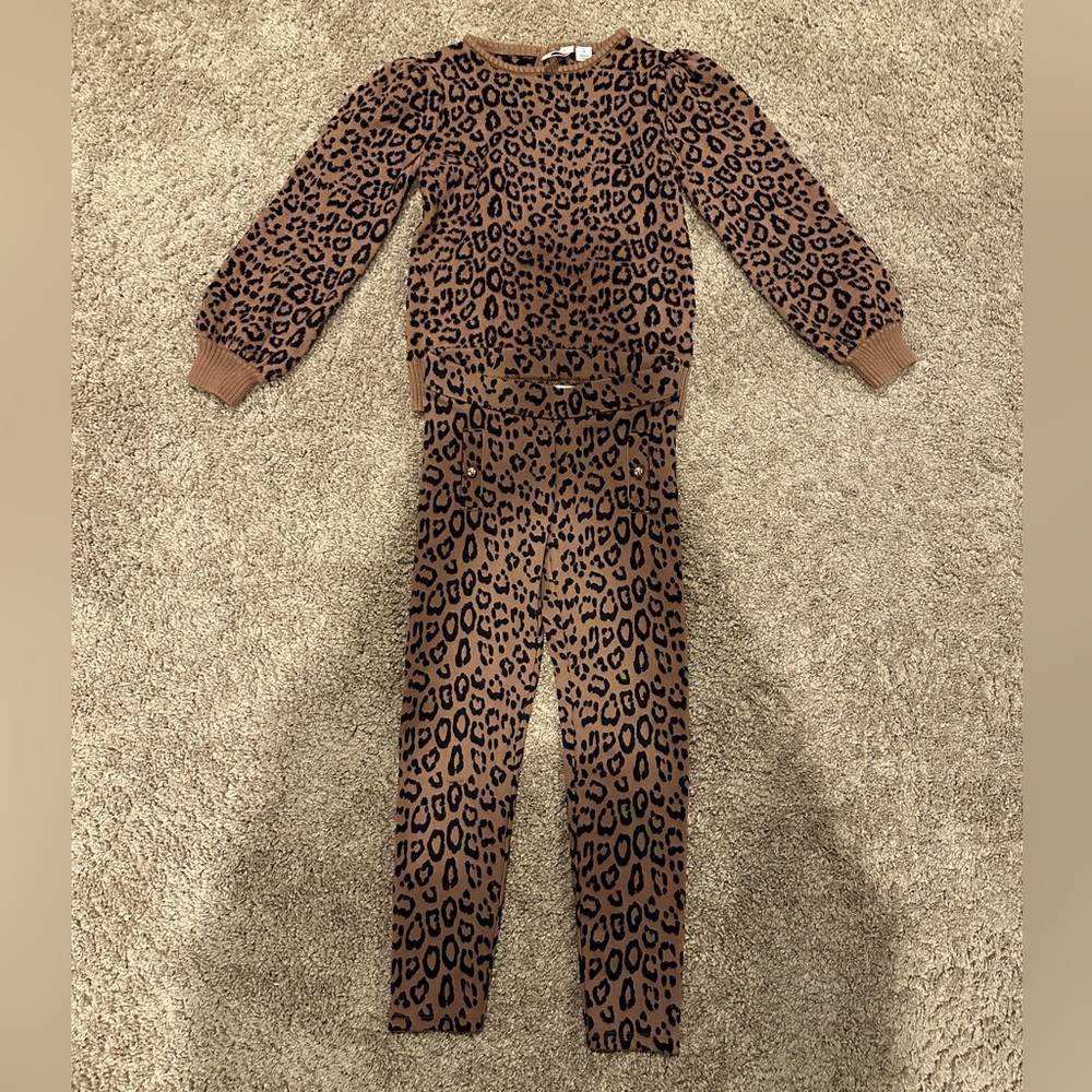 Janie and Jack outfit-Amazing Condition-Size 6-Leopard Sweater with Ponte Pant.